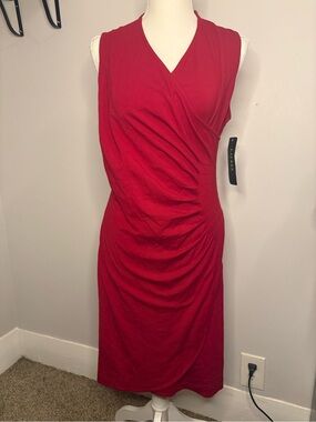 Ralph Lauren Red Sleeveless Faux-Wrap Mini Dress
